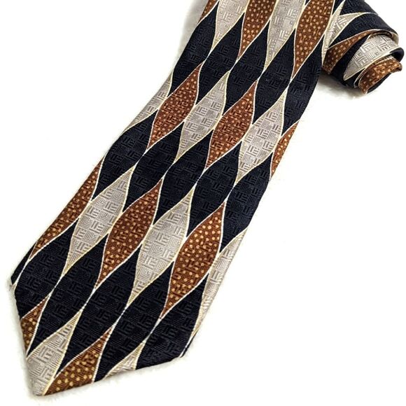 Men's Vintage 100% Silk Tie By Geoffrey Beene -Elongated Diamond Motif - Picture 1 of 13
